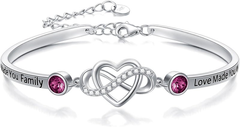 AOBOCO 925 Sterling Silver Adjustable Infinity Heart Bangle Bracelet for Sister Best Friend Daughter Mom Grandma Granddaughter Daughter in Law Godmother Goddaughter Stepmom Stepdaughter - Image 1